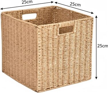 Набір із 3 плетених кошиків для зберігання, складні кошики для зберігання/кошики-полички, 25x25x25 см