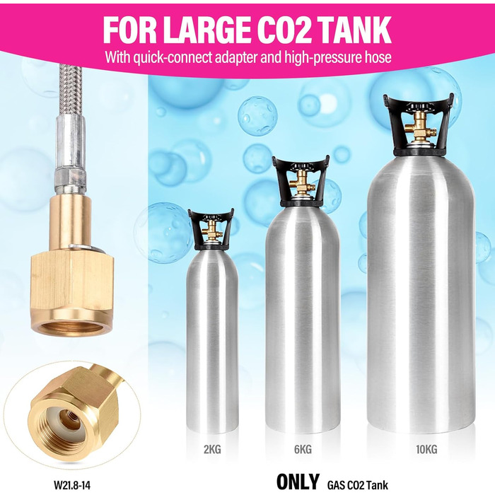 Шланг високого тиску Fioay CO2 Quick-Adapter 1,5 м, CO2 Quick-Connect, сумісний з Duo/Terra/Art/E-Duo/Crystal 3.0/Gaia Soda, W21.8-14 (DIN 477) для більшого бака CO2, F-QC-H