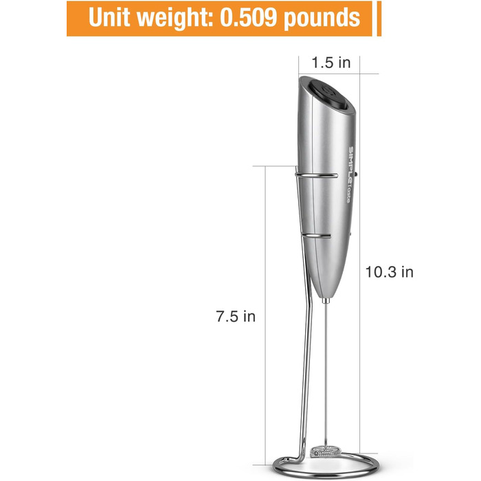 Електричний спінювач молока SIMPLETASTE, ручний спінювач з 2 батарейками та паличкою, спінювач молока для капучино, куленепробивна