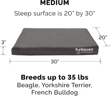 Ортопедичне ліжко для собак Furhaven середнього розміру, водостійке, для використання в приміщенні/на вулиці, з логотипом Oxford Polycanvas, зі знімним чохлом, що прається - сірий колір, середній розмір Д 76 x Ш 51 x В 8 см
