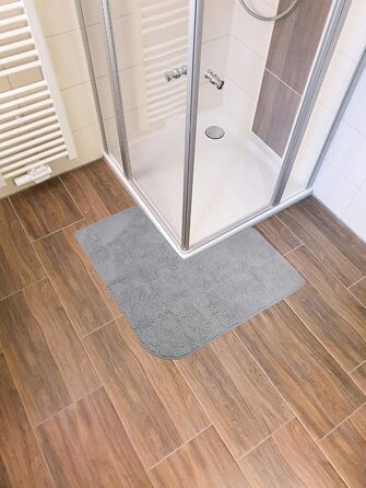 Килимок для ванної fluffy Chenille для кутових душових кабін з нековзною підкладкою (L-подібна форма Внутрішні розміри 50 x 50 см, сірий) L-подібна форма 50 x 50 см сірий