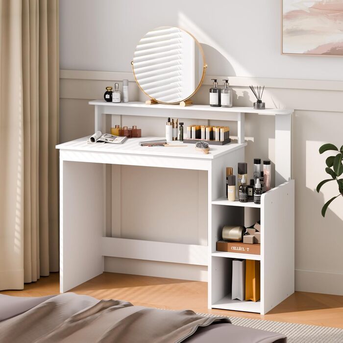 Комп&39ютерний стіл Mondeer з регульованою полицею, компактний офісний стіл з підставкою для монітора, 110 x 48 x 93 см, для кабінету, офісу, спальні, білий дерев&39яний композит