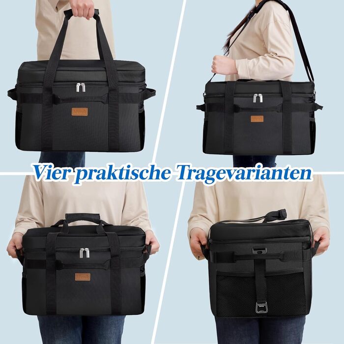 Сумка-холодильник Lifewit 30 л 50 банок, складна сумка для пікніка для їжі та напоїв, портативна сумка-холодильник для чоловіків, жінок, ізольована термосумка для роботи, пікніків, кемпінгу, чорна 30 л чорного кольору