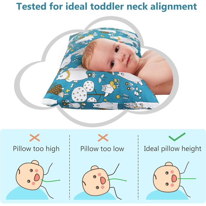 Дитяча подушка з наволочкою, м'яка органічна бавовна, дитяча подушка для сну, можна прати в пральній машині, гіпоалергенна, підход