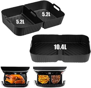 Аксесуари для фритюрниці ZOYDP для Ninja AF500EU, аерофритюрниця з силіконовою формою 10.4 л 2x5.2 л для Ninja AF500EU, 3 шт. и силіконових форм Аксесуари для Ninja AF500EU Foodi Flexdrawer (чорний)