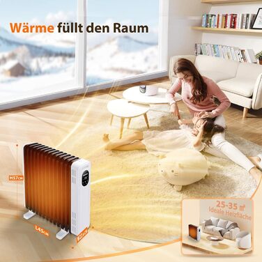 Енергозберігаючий масляний радіатор потужністю 2500 Вт з пультом дистанційного керування, 13 ребрами, розумний термостат, 3 режими нагріву, 24-годинний таймер, світлодіодний дисплей, захист від перекидання та перегріву, портативний електричний обігрівач з