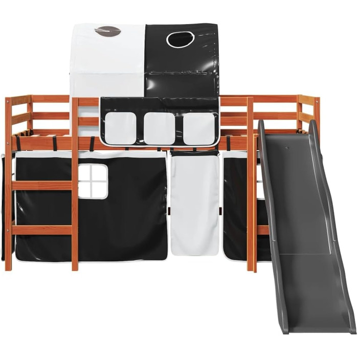 Ліжка та аксесуари, Ліжка та каркаси ліжок, Дитяче ліжко-горище з тунелем, біло-чорне, 80 х 200 см, масив сосни