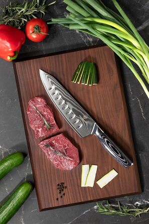 Ніж з дамаської сталі Wolfblood PRO Дамаський кухонний ніж XL (33 см) Професійний шеф-кухарський ніж з натуральної 67-шарової дама