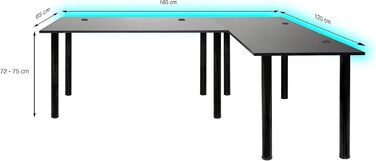 Кутовий стіл SyberDesk Gaming Pro LED 185x120 см зі світлодіодним підсвічуванням - Великий комп&39ютерний стіл - Міцний комп&39ютерний стіл (правий)