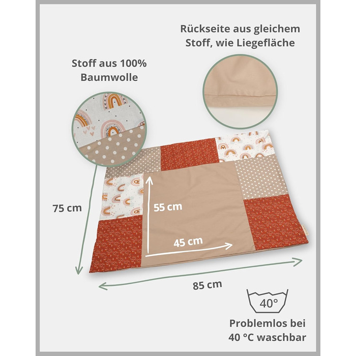 Чохол на пеленальний килимок 75x85 см веселка (Made in EU) - знімний чохол на пеленальний килимок 85x75, дитячий чохол на пеленаль