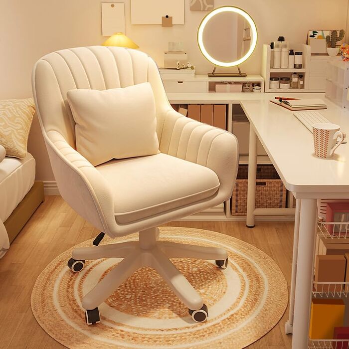 Офісне крісло, комп&39ютерне крісло із середньо-високою спинкою, сучасне м&39яке комп&39ютерне робоче крісло з набивкою, обертове, регульоване по висоті, оксамитове крісло з акцентом. Біле.