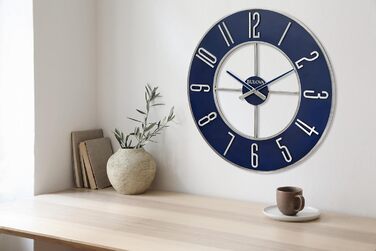 Настінний годинник Bulova, сталь, великого розміру, 68,6 см, сріблястий та синій