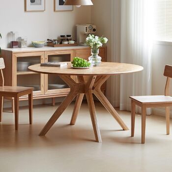 Обідній стіл з масиву дуба, круглий стіл 120 см, без шпону, сучасний кухонний стіл, круглий обідній стіл, міцний, обідні столи для 4-6 осіб, 120x120x74,8 см, натуральний колір