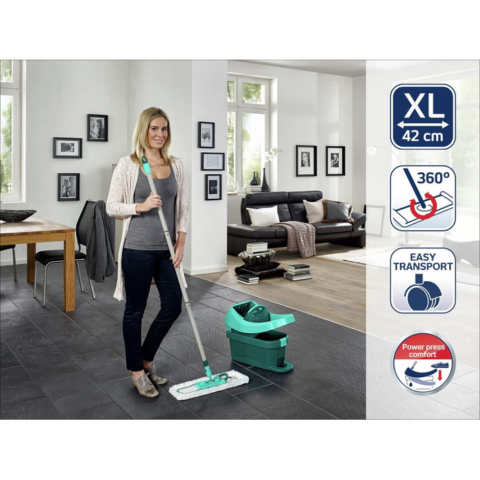 Набір для натирання швабри Leifheit Profi XL з підлогоочисником і коліщатками в комплекті зі змінним чохлом Profi micro duo з мікр