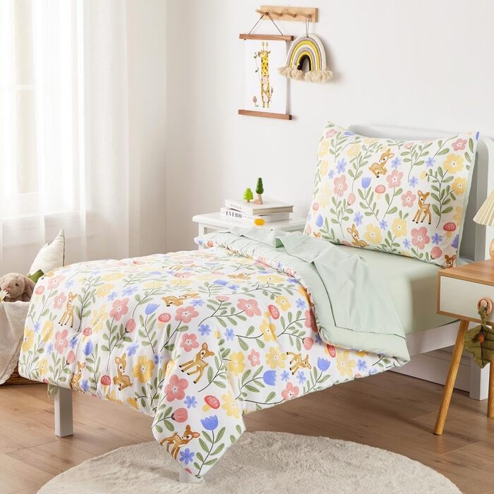 Комплект дитячої постільної білизни для дівчаток, 4-компонентний, м'який комплект постільної білизни для дитячого ліжечка з ковдро