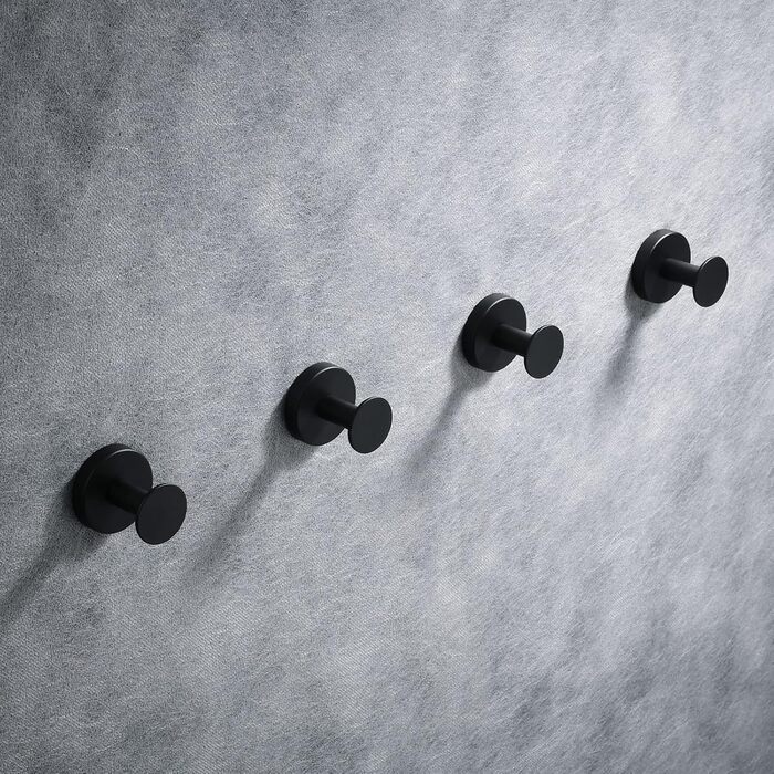 Настінні гачки для ванної кімнати, гачки для одягу, гачки для рушників, настінні, 4 шт., чорні аксесуари, надміцні, вішалка для капелюхів, вішалка для одягу, чорний, 9777B-4