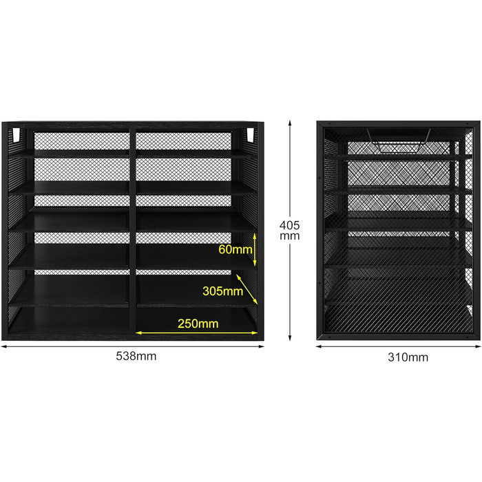 Органайзер для офісного столу EasyPAG з 12 кишеньками, металевий та дерев&39яний, формату А4, тримач для документів, лоток для файлів, тримач для журналів, лоток для листів, органайзер для паперових журналів, чорний, 12 кишень (6x2)
