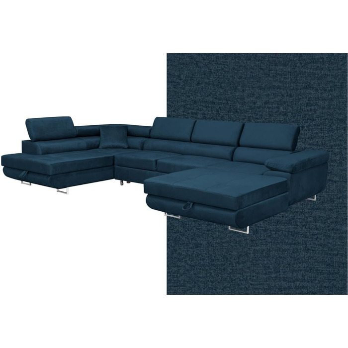 Кутовий диван Aller Moon U XXL зі сплячою функцією та двома відділеннями для зберігання речей. (Темно-синій, лівий) Темно-синій лівий