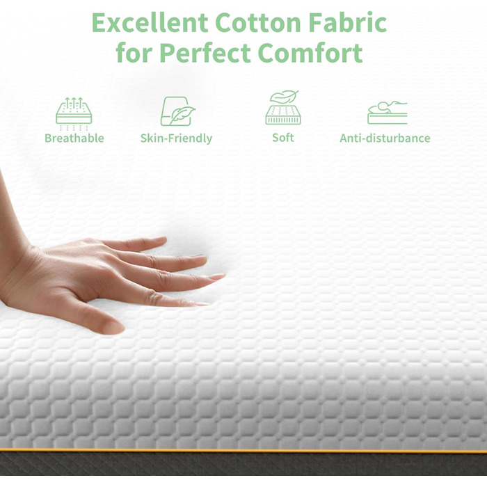 Матрац wowttrelax 90x200 см, товщина 20 см, піна з ефектом пам&39яті, висока щільність, середня жорсткість та висока пружність, комфортна та дихаюча тканина, антибактеріальний та пилонепроникний, міцний 90 x 200 x 20 см