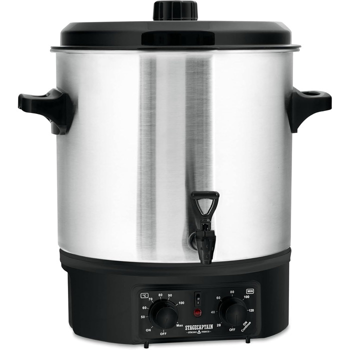 Глінтвейн Stagecaptain GWK-27A - Машина для консервації на 27 літрів - 2000 Вт - Матова нержавіюча сталь - Просте управління (температура та таймер) - Автоматичне вимкнення - Срібло