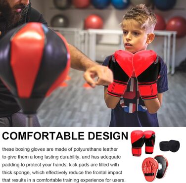 Набір для тренувань у боксі, 1 пара боксерських рукавичок 6 унцій та 1 пара лапок для муай-тай, накладки на руки з поліуретану, боксерські лапи, боксерські лапи, набір боксерських рукавичок для дітей, боксерське спорядження для кікбоксингу
