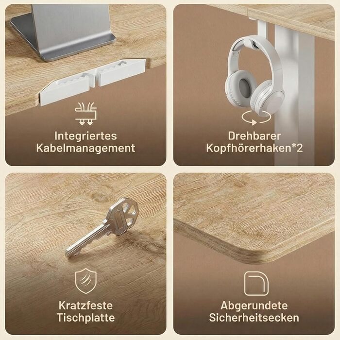 Стіл Grandder з регульованою висотою 140 x 80 см, електричний з 2 функціями пам&39яті, ергономічний стіл для роботи сидячи/стоячи, ігровий стіл з чотирисекційною стільницею, дуб 140 x 80 см, дуб