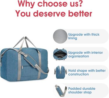 Ручна поклажа Narwey для літака, складна дорожня сумка, жіноча сумка на вихідні, спортивна сумка, жіноча та чоловіча ручна валіза, велика 40 л (темно-синій) темно-синій 40 л