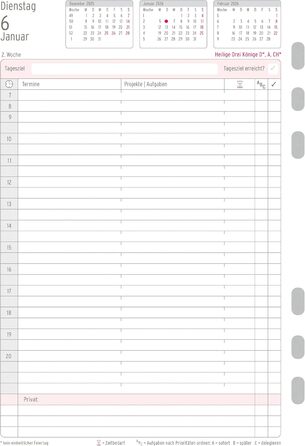 Вкладиш-календар Chronoplan 50226 2026 (щоденник A5 (148x210 мм), змінний календар для планувальників зустрічей, щоденний планувальник, ідеально підходить для детального щоденного планування, 1 день на сторінці, з універсальним перфоратором) білий