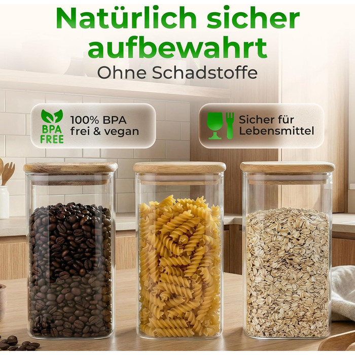 Банки для зберігання з кришками з акації квадратні/прямокутні скляні банки для зберігання герметичні та штабельовані кухонні контейнери для зберігання 6x800 мл