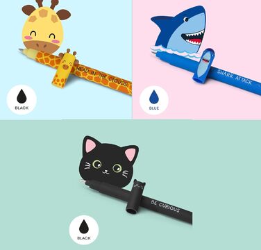 Набір із 14 гелевих ручок, що стираються, з термочутливою гумкою, різні кольори чорнил та дизайни корпусу, наконечник 0,7 мм, мотиви тварин, 14 предметів