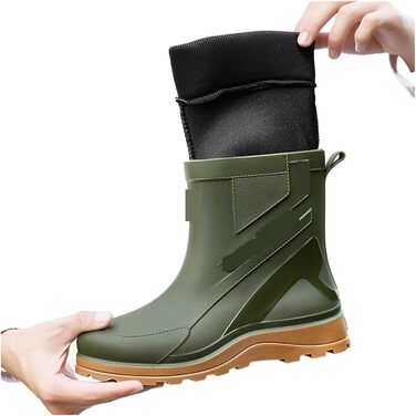 Чоловічі гумові чоботи, чоловічі гумові чоботи дощозахисні, водонепроникні, з підкладкою та теплі, зимові чоботи до литки на осінь та зиму, бежеві, розмір 40 EU