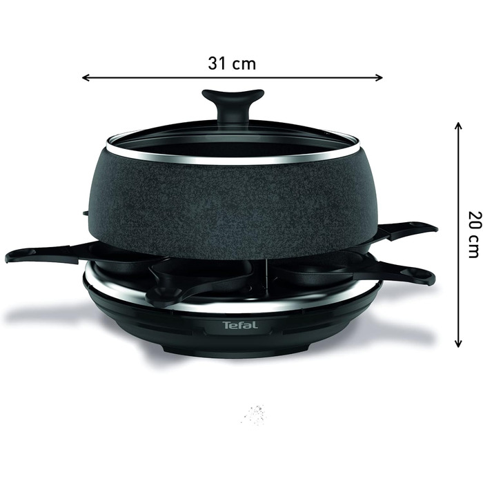 Електричний раклетний гриль прилад для фондю для 6 осіб 6 сковорідок, 6 виделок, 1 каструлякришка, книга рецептів Кам'яний вигляд Можна мити в посудомийній машині 850 Вт, 12C8