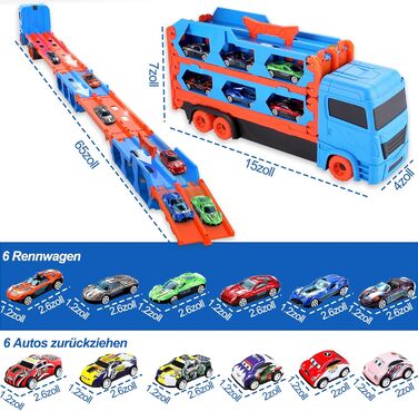 Транспортна вантажівка іграшкові автомобілі для хлопчиків у віці 3 4 5 6 7 років, 170см іграшковий автомобіль-транспортер, портативна іграшкова вантажівка з 6 гоночними автомобілями, 6 від'їжджаючими автомобілями, набір транспортних засобів для дітей