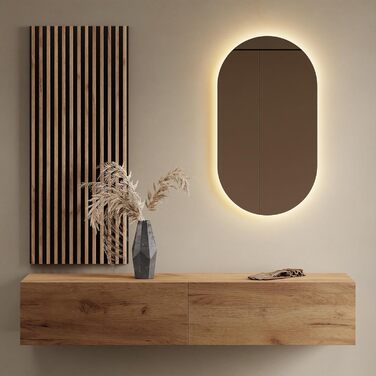 Вішалка для передпокою Planetmbel золотий дуб 160 см, настінна панель 50 см золотий дуб/антрацит з дзеркалом 50 см (без світлодіод