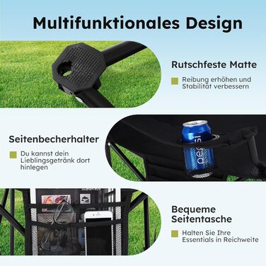 Комплект із 2 предметів Складаний стілець Кемпінговий стілець Зручний рибальський стілець з тримачем для напоїв та відділенням для охолодження, вантажопідйомність до 120 кг, Складаний рибальський стілець Садовий стілець Крісло-відкидне крісло Чорний