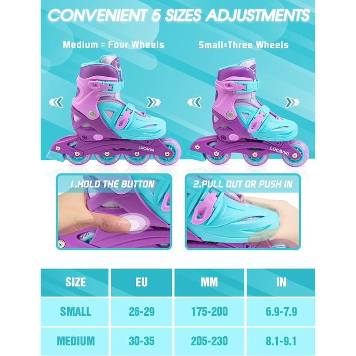 Роликові ковзани дитячі для дівчаток, регульовані 4 розміри роликових ковзанів з підсвічуванням коліс для дітей дівчаток M30-35 EU