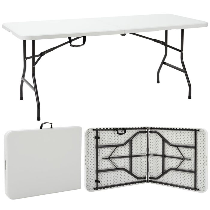 Розкладний садовий стіл Velway 180x74 см, фуршетний стіл - швидкий та простий у встановленні розкладний стіл для 6-8 осіб, водонепроникний, кемпінговий стіл, стіл для вечірок, стіл для блошиного ринку з ручкою для саду, патіо, балкону, білий