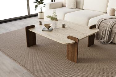 Травертин Коричневий Журнальний столик, Сучасний диванний столик, Дерев&39яний стіл для вітальні з полицями та місцем для зберігання з дверцятами, Дизайн 93335 Бежевий, 17 Brilliance