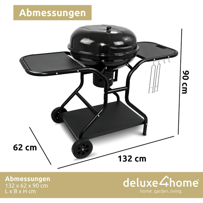 Чайник-барбекю Ø55 см з полицею I Пересувний візок для барбекю з кришкою I Решітка для барбекю на вугіллі, круглий мангал для грил