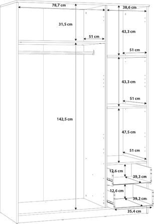 Шафа 122, Шафа в скандинавському стилі з 3 дверима та 2 шухлядами, інженерна деревина, оздоблення Artisan Oak, ширина 122 см, висота 185 см, глибина 52,7 см. Шафа Artisan Oak, 3 двері з 2 шухлядами