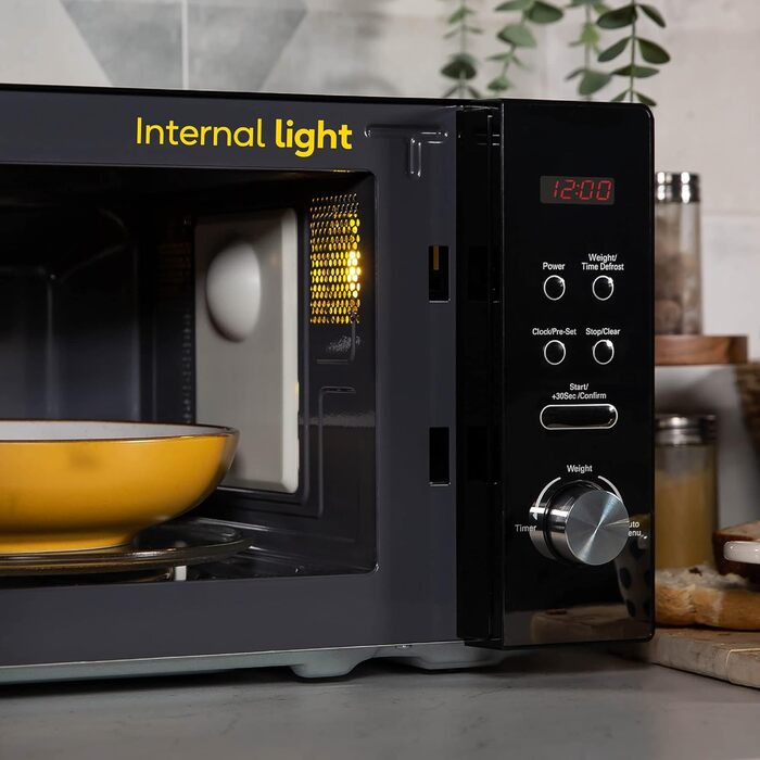 Мікрохвильова піч Russell Hobbs RHM2076B 20 літрів 800 Вт чорна соло з 5 рівнями потужності, автоматичним розморожуванням, 8 автоматичними меню приготування, годинником і таймером, легке очищення 20 л цифрове