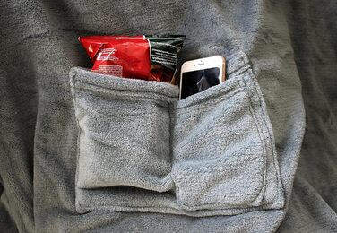 Пухнастий плед для телевізора Brandsseller з рукавами 170x200 см, з кашеміру - накидка на ніжки та 2 кишені - м&39який плед, покривало сірого кольору 170x200 см сірого кольору