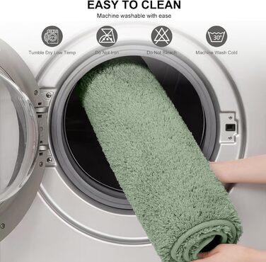 Набір із 3 нековзних килимків для ванної, мякі, водопоглинаючі, волохаті килимки для ванної з мікрофібри з високим ворсом, килимки для ванни, душу та ванної кімнати, які можна прати в пральній машині (зелені) 80 x 50 см (прямокутні)