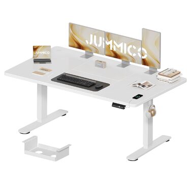 Стіл з регульованою висотою 160 x 80 см з кабельним лотком, Електрично регульований по висоті стіл для роботи стоячи з USB-портом, Комп&39ютерний стіл, Ергономічний стіл для роботи сидячи та стоячи, Офісний стіл, Білий 160 x 80 см