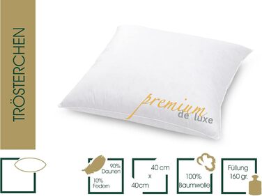 Преміальна пухова подушка Premium de Luxe Comfort 40x40 см - Зроблено в Німеччині. М&39яка пухова подушка зі 100 бавовни - 90 пух, 10 пір&39я. Подушка для алергіків 1 упаковка