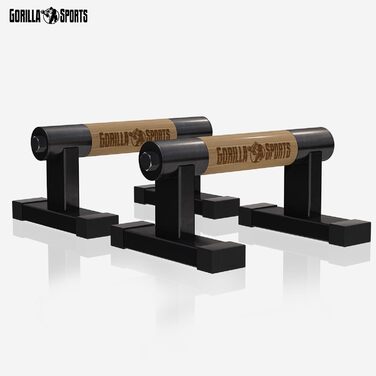 Ручки для віджимань GORILLA SPORTS - Комплект з 2 шт., виготовлені з дерева та сталі, нековзні, до 300 кг, включаючи сумку для перенесення - Спорядження для калістеніки, Паралети, Ручки для стійки на руках, Турніри для віджимань, Поперечини для віджимань
