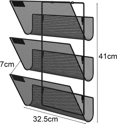 Міцний металевий тримач для журналів EasyPAG з 3 відділеннями, настінний тримач для журналів, тримач для файлів, тримач для документів, підвісний органайзер для журналів, тримач для флаєрів, диспенсер для брошур, чорний