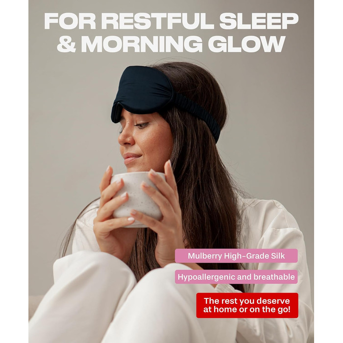 Шовкова маска для сну - Маски для сну для жінок і чоловіків - Покриття для очей для сну - Пов'язка на очі, затемнення, гра - Чорна