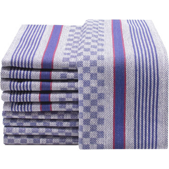 Набір з 10 чайних рушників, 45x90 см, бавовна, синій в клітинку 45 x 90 см Синій