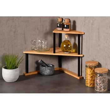 Кухова кутова полиця з 2 полицями, матеріал бамбук, розміри Ш 52 x В 39 x Г 29,5 см, колір натуральний, чорний 58808